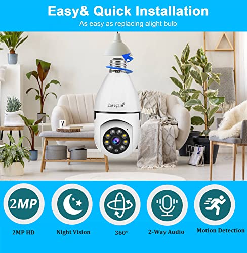 Light Bulb Camera,360° Light Bulb Security Camera,2.4GHz Smart Wireless WiFi 1080P HD Security Camera for Indoor- Outdoor with Motion Detection and Alarm Night Vision