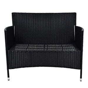 ZLXDP 4PCS Patio Furniture Outdoor Garden Conversation Set Black Wicker 2 Armchairs+1 Double Sofa+1 Table w/Green Cushion