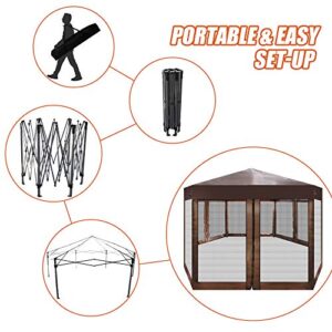 LONABR 10’ X 10’ Pop Up Gazebo with Mosquito Netting Outdoor Hexagonal Pop Up Tent Backyard Tent Canopy with Net, Garden, Outdoor Canopy for Patio with Storage Bag