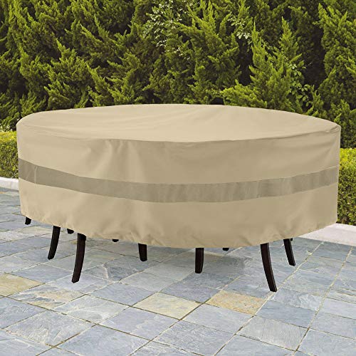 SunPatio Outdoor Table and Chairs Cover Round, Heavy Duty Waterproof Patio Furniture Set Cover Large, All-Weather Protection Outdoor Furniture Cover for Patio Furniture, 84" Dia x 30" H, Beige