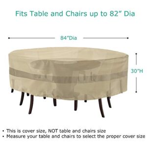 SunPatio Outdoor Table and Chairs Cover Round, Heavy Duty Waterproof Patio Furniture Set Cover Large, All-Weather Protection Outdoor Furniture Cover for Patio Furniture, 84" Dia x 30" H, Beige