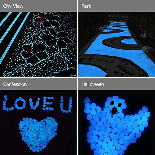 Glow in The Dark Pebbles (500pcs White Glows Blue) - Indoor Outdoor Garden Stones Moonlight Yard Plant Decorations Fish Tank Aquarium Rocks Solar Backyard LED Decor