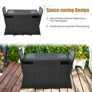 FEER 3PCS Patio Rattan Furniture Set Cushioned Sofa Armrest Garden Deck Red Suitable for Patio, Porch, Garden and Balcony, Etc