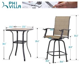 PHI VILLA Patio Swivel Bar Stool Set of 11, Textilene Bar Height Chair with Armrest and Wood Like Bar Table, All-Weather Furniture Set for Garden Lawn