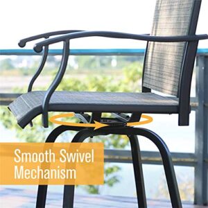 PHI VILLA Patio Swivel Bar Stool Set of 11, Textilene Bar Height Chair with Armrest and Wood Like Bar Table, All-Weather Furniture Set for Garden Lawn