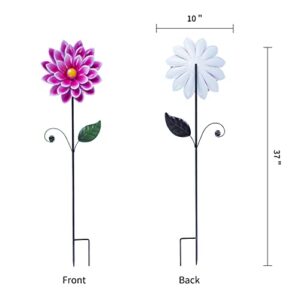 Metal Flower Garden Stake Decor,37" Flower Garden Stake for Outdoor Home Garden Backyard Lawn Pathway Patio Flower Stick Decor,Pink