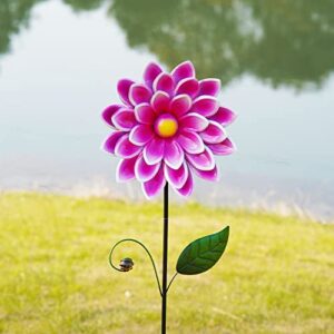 Metal Flower Garden Stake Decor,37" Flower Garden Stake for Outdoor Home Garden Backyard Lawn Pathway Patio Flower Stick Decor,Pink