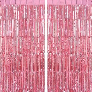 chrorine 2pcs 3ft x 8.3ft pink tinsel foil fringe curtains streamers backdrop for pink party birthday wedding bachelorette baby shower bridal shower decorations