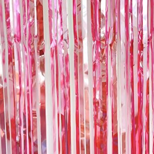 CHRORINE 2pcs 3ft x 8.3ft Pink Tinsel Foil Fringe Curtains Streamers Backdrop for Pink Party Birthday Wedding Bachelorette Baby Shower Bridal Shower Decorations