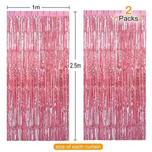 CHRORINE 2pcs 3ft x 8.3ft Pink Tinsel Foil Fringe Curtains Streamers Backdrop for Pink Party Birthday Wedding Bachelorette Baby Shower Bridal Shower Decorations