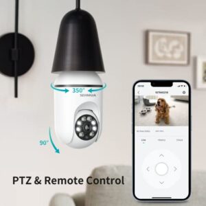 2K Light Bulb Security Camera Outdoor, 360° Wi-Fi Lightbulb Security Wireless Camera with Color Night Vision, Motion Tracking Sensor, 24/7 Recording, SD&Cloud Storage, Works with Alexa, E26/E27 Socket