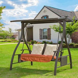 Patio Porch Swing 2 Person Adjustable Canopy Deluxe Hammock Swing Glider with Solar LED Light and 2 Sunbrella Cushions for Outdoor Garden, Balcony, Backyard by Domi outdoor living