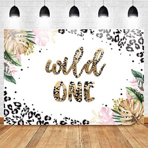 Mocsicka Leopard Wild One Backdrop Girls Pink Safari Theme 1st Birthday Party Background Leopard Print First Birthday Party Cake Table Decoration Banner Photo Booth Props (7x5ft)