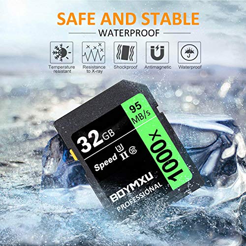 32GB Memory Card U3, BOYMXU Professional 1000 x Class 10 Card U3 Memory Card Compatible Computer Cameras and Camcorders, Camera Memory Card Up to 95MB/s, Green/Black