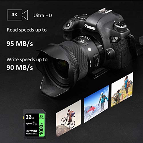 32GB Memory Card U3, BOYMXU Professional 1000 x Class 10 Card U3 Memory Card Compatible Computer Cameras and Camcorders, Camera Memory Card Up to 95MB/s, Green/Black