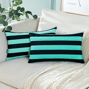 miulee pack of 2 decorative pillow covers striped waterproof throw pillow cases outdoor mordern cushion cases for patio spring summer couch bench garden 12×20 inch teal