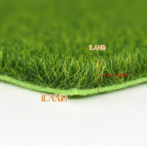 iland Fairy Garden Miniatures of Artificial Grass 4 Sheets 11.8"x 11.8" w/ 10pcs Miniature Fences & 2 Fence Doors & 1 Sign, Fake Grass for Crafts & Dollhouse Garden