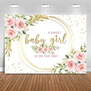 mocsicka floral sweet baby girl backdrop it’s a girl baby shower background watercolor pink floral baby shower party cake table decoration photo booth props (7x5ft)