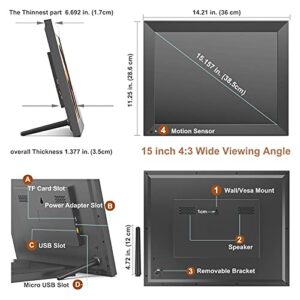 Digital Photo Frame 15-inch WiFi Digital Picture Frame - Large Digital Photo Frames, Touch Screen, 16GB, Share Photos and Videos Via App or Email, Wall Mountable Home Dector, Birthday Gifts for Wife