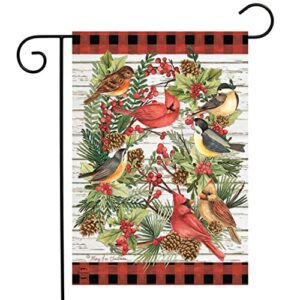 briarwood lane winter bird wreath garden flag cardinals rustic berries 12.5″ x 18″