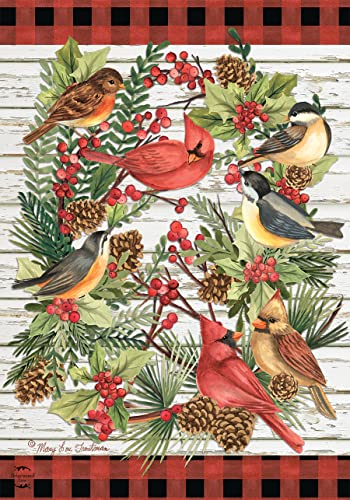 Briarwood Lane Winter Bird Wreath Garden Flag Cardinals Rustic Berries 12.5" x 18"