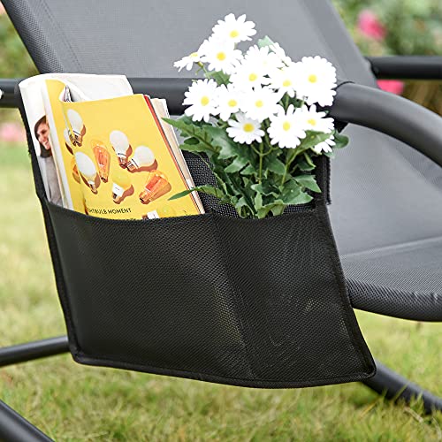 Outsunny Outdoor Rocking Chair with Breathable Mesh Fabric, Patio Porch Chair with Side Pocket, Sun Lounge Chair with Detachable Pillow for Deck, Garden, or Pool, Black