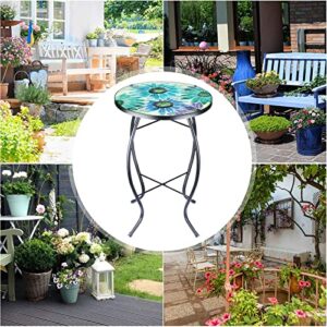 VCUTEKA Patio Side Table Outdoor Coffee Table Mosaic Accent Table Round Small End Table Bistro for Living Room Porch Balcony Backyard Garden Sunflower