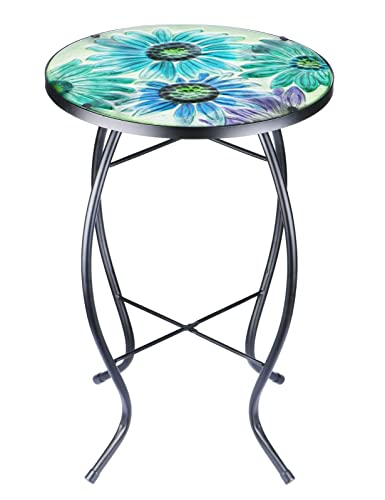 VCUTEKA Patio Side Table Outdoor Coffee Table Mosaic Accent Table Round Small End Table Bistro for Living Room Porch Balcony Backyard Garden Sunflower