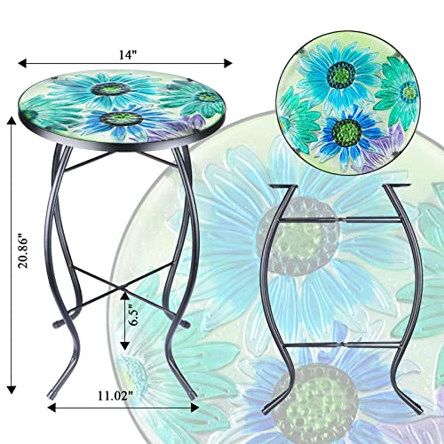 VCUTEKA Patio Side Table Outdoor Coffee Table Mosaic Accent Table Round Small End Table Bistro for Living Room Porch Balcony Backyard Garden Sunflower