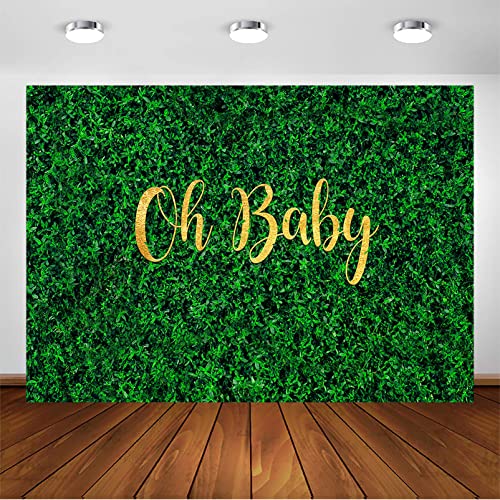 Avezano Oh Baby Green Leaves Backdrop for Baby Shower Decoration 7x5ft Greenery Nature Spring Safari Rustic Lawn Pregnancy Party Gender Reveal Birthday Party Banner Photoshoot Background