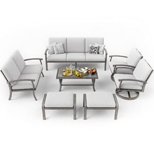 happatio 7 piece aluminum patio furniture set, 3-seat outdoor loveseat, all-weather outdoor sectional sofa with ottomans and coffee table, garden conversation set with swivel armchairs for lawn (gray)