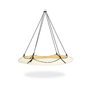 hangout pod free-hanging transportable circular family hammock bed/hanging chair/porch swing for garden, deck, lawn, patio and camping. cream & black