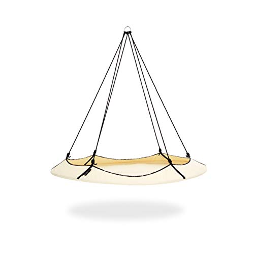 Hangout Pod Free-Hanging Transportable Circular Family Hammock Bed/Hanging Chair/Porch Swing for Garden, Deck, Lawn, Patio and Camping. Cream & Black