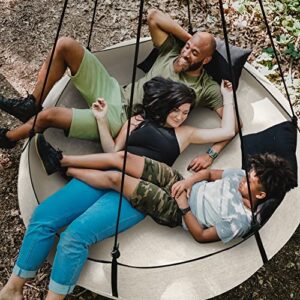 Hangout Pod Free-Hanging Transportable Circular Family Hammock Bed/Hanging Chair/Porch Swing for Garden, Deck, Lawn, Patio and Camping. Cream & Black