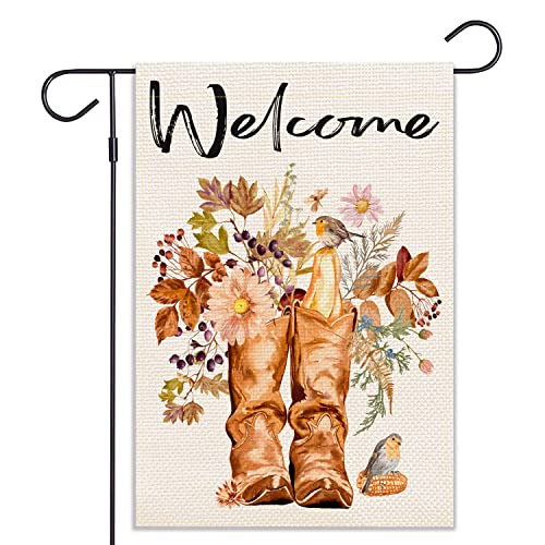 Balgardekor Welcome Boots Garden Flag Cowboys Flag Cowgirl themed garden flag decorative Flag Vertical Double Sided Flower Bird Spring Summer Autumn Fall Yard Outdoor Decor 12.5 x 18 Inches(Welcome Boots)