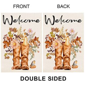 Balgardekor Welcome Boots Garden Flag Cowboys Flag Cowgirl themed garden flag decorative Flag Vertical Double Sided Flower Bird Spring Summer Autumn Fall Yard Outdoor Decor 12.5 x 18 Inches(Welcome Boots)