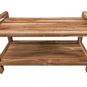 EcoDecors EarthyTeak Shower Bench Eleganto Wooden seat Garden Bench with LiftAide Arms 35" Long Natural Teak Patio Bench Wood Shower Bench for Indoor and Outdoor Use