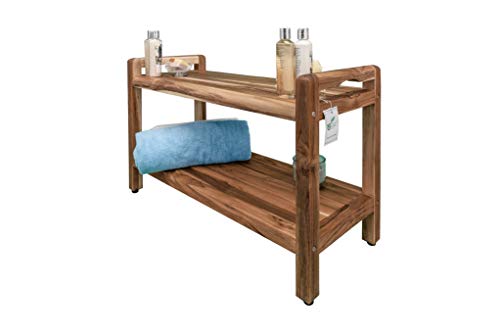 EcoDecors EarthyTeak Shower Bench Eleganto Wooden seat Garden Bench with LiftAide Arms 35" Long Natural Teak Patio Bench Wood Shower Bench for Indoor and Outdoor Use