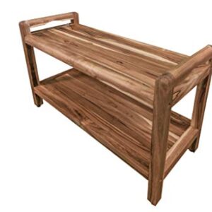 EcoDecors EarthyTeak Shower Bench Eleganto Wooden seat Garden Bench with LiftAide Arms 35" Long Natural Teak Patio Bench Wood Shower Bench for Indoor and Outdoor Use