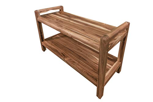 EcoDecors EarthyTeak Shower Bench Eleganto Wooden seat Garden Bench with LiftAide Arms 35" Long Natural Teak Patio Bench Wood Shower Bench for Indoor and Outdoor Use