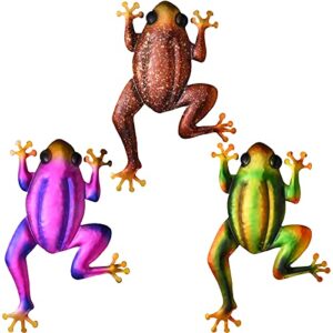 3 pieces metal frog wall decor outdoor garden frog ornaments iron frog sculpture wall art metal climbing frog wall decoration indoor home wall hanging decorations for wall decor (classic style)