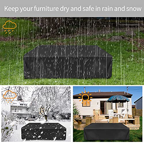 DMGOI Patio Furniture Cover Waterproof Outdoor Furniture Cover for Table and Chairs Set, 420D Waterproof Cover with 4 Windproof Buckles Fits for 12 Seats (124''Lx63''Wx29''H)