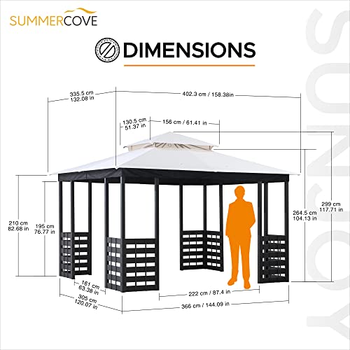 SummerCove Brook Park Outdoor Patio Steel Frame 11 x 13 ft. 2-Tier Soft Top Gazebo with White Canopy Roof for Garden, Backyard, and Lawn Activities