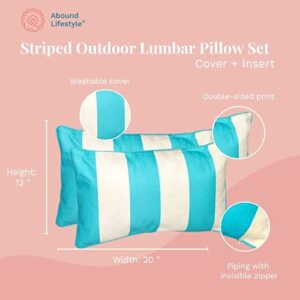 ABOUND LIFESTYLE Insert Included Outdoor Pillows Waterproof, Striped Outdoor Lumbar Pillow Set of 2, All-Season Cushions for Patio Furniture, Patio Furniture Pillows, Outdoor Throw Pillows (12”x20”)