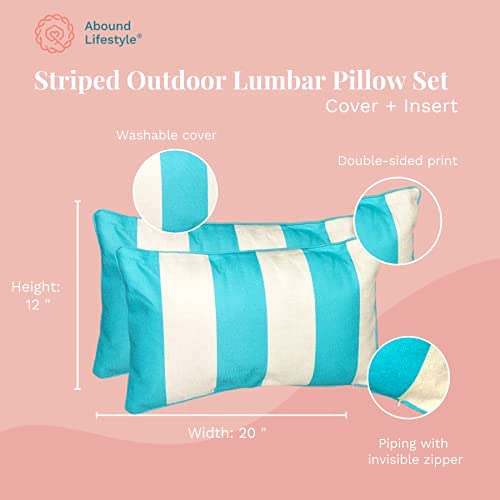 ABOUND LIFESTYLE Insert Included Outdoor Pillows Waterproof, Striped Outdoor Lumbar Pillow Set of 2, All-Season Cushions for Patio Furniture, Patio Furniture Pillows, Outdoor Throw Pillows (12”x20”)