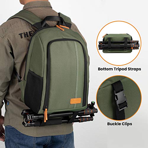 TARION Camera Backpack Waterproof Camera Bag Large Capacity Camera Case with 15 Inch Laptop Compartment Rain Cover for Women Men Photographer Lens Tripod Green