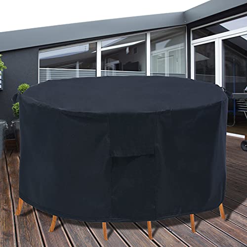 PATIOPTION Round Patio Table Covers, Patio Furniture Set Covers 600D 62'' Outdoor Furniture Covers Waterproof Garden Table Chairs Set Covers Heavy Duty Cover UV Resistant Dustproof Anti-Fading Cover