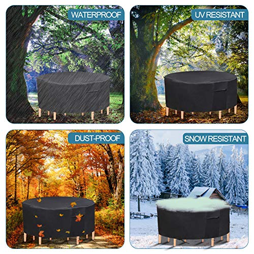 PATIOPTION Round Patio Table Covers, Patio Furniture Set Covers 600D 62'' Outdoor Furniture Covers Waterproof Garden Table Chairs Set Covers Heavy Duty Cover UV Resistant Dustproof Anti-Fading Cover