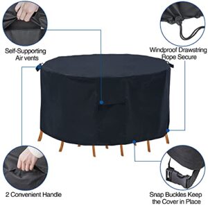 PATIOPTION Round Patio Table Covers, Patio Furniture Set Covers 600D 62'' Outdoor Furniture Covers Waterproof Garden Table Chairs Set Covers Heavy Duty Cover UV Resistant Dustproof Anti-Fading Cover