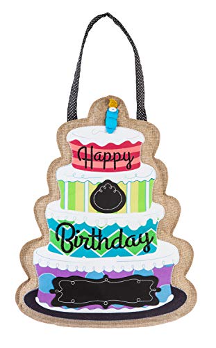 Evergreen Flag Classic Colorful Happy Birthday Burlap Door Decor - 14 x 18 Inches Fade and Weather Resistant Outdoor Front Door Decor For Homes, Yards and Gardens